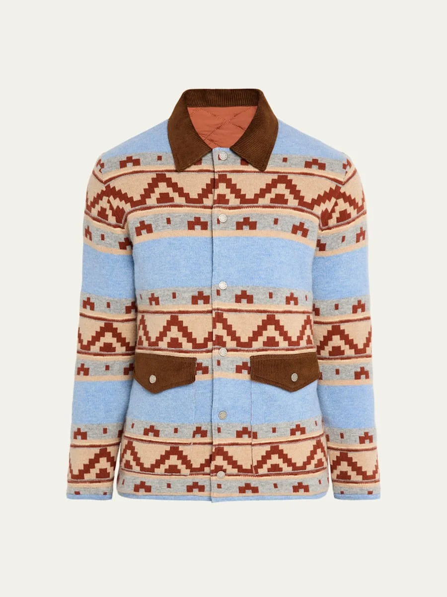 Men's Cashmere and Wool Corduroy-Trim Shirt Jacket - 1