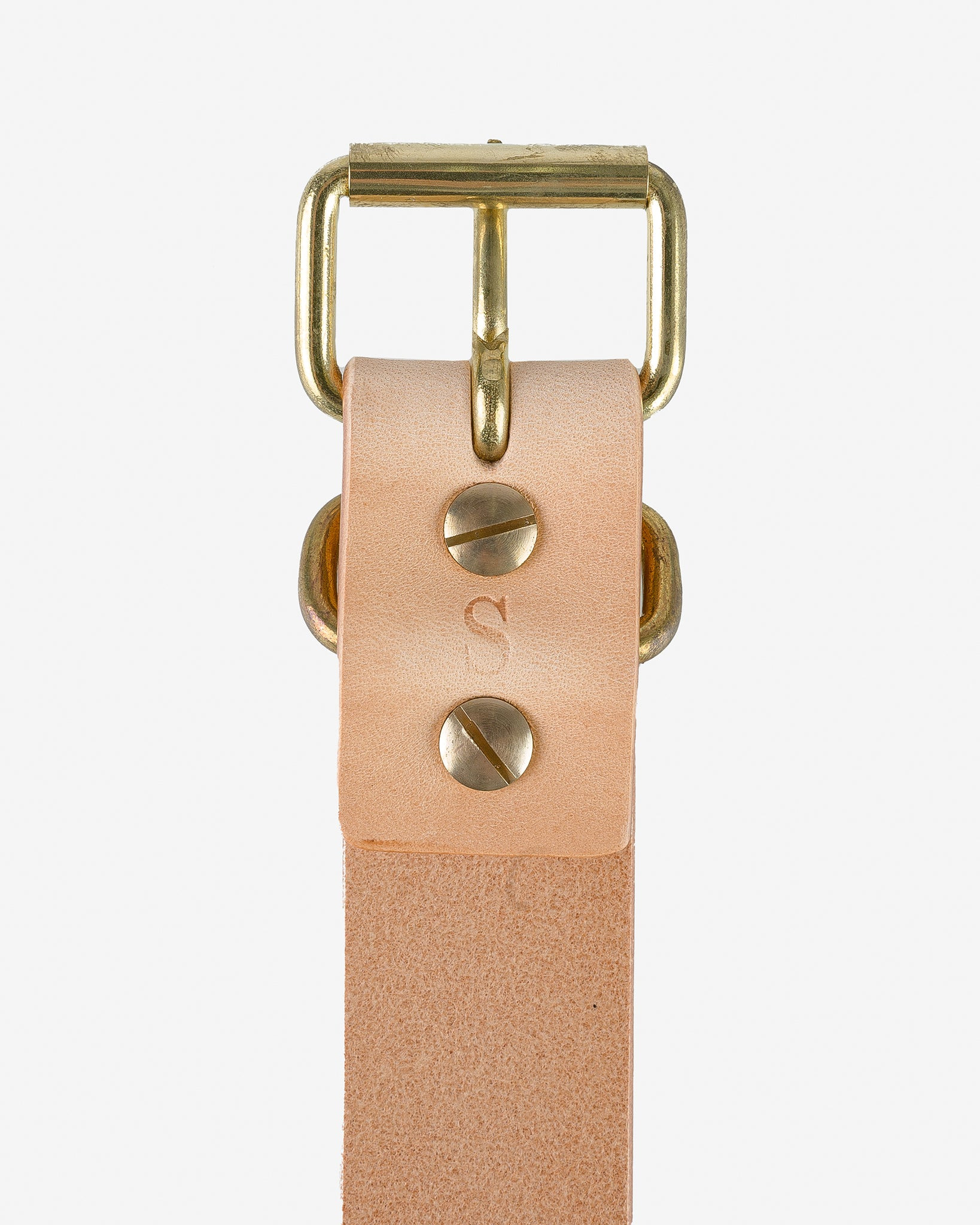 OGL-BELT-ROLL-NAT OGL Single Prong Brass Roller Buckle Leather Belt - Natural - 4