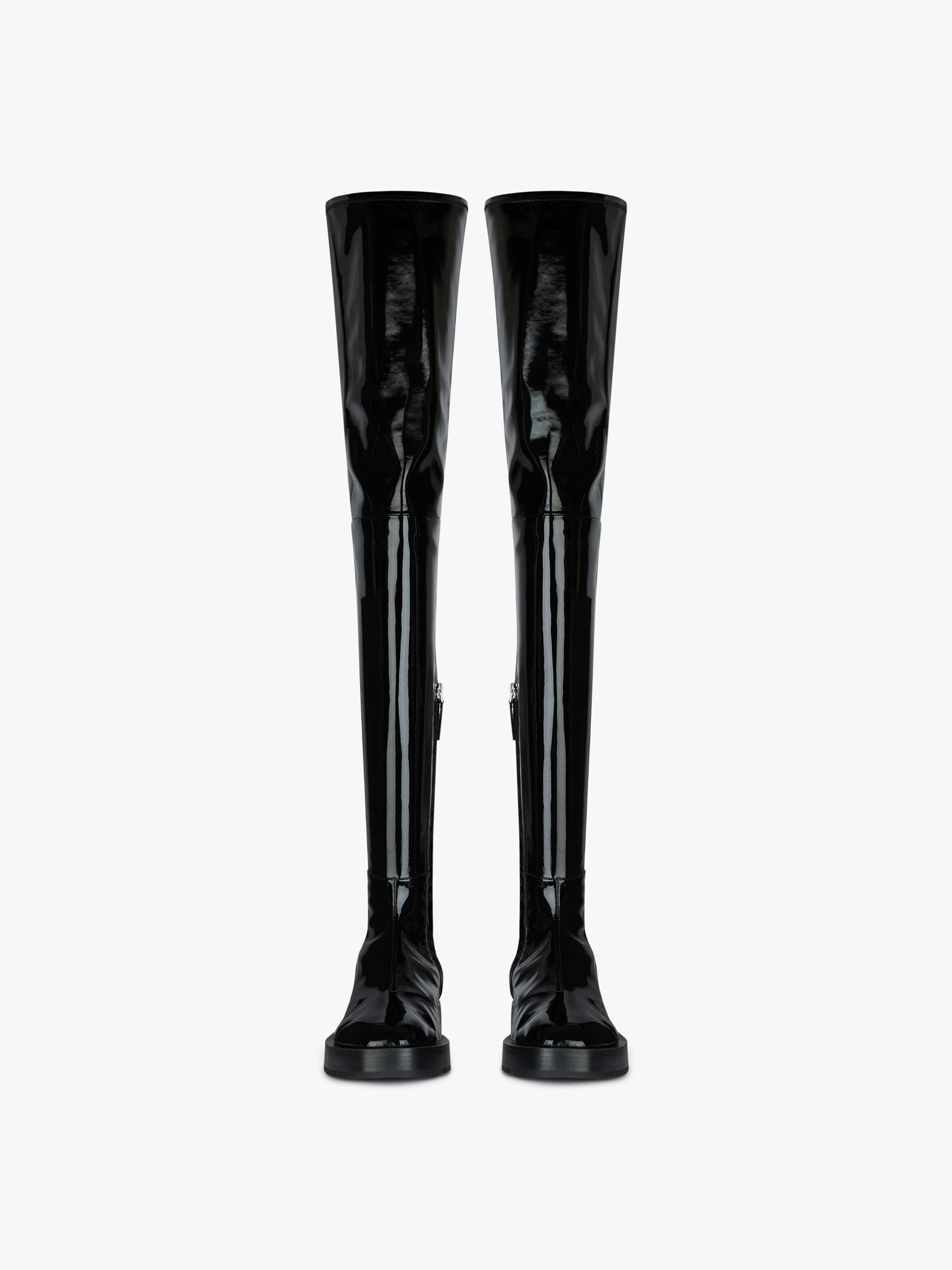 SQUARED PATENT THIGH BOOTS - 2