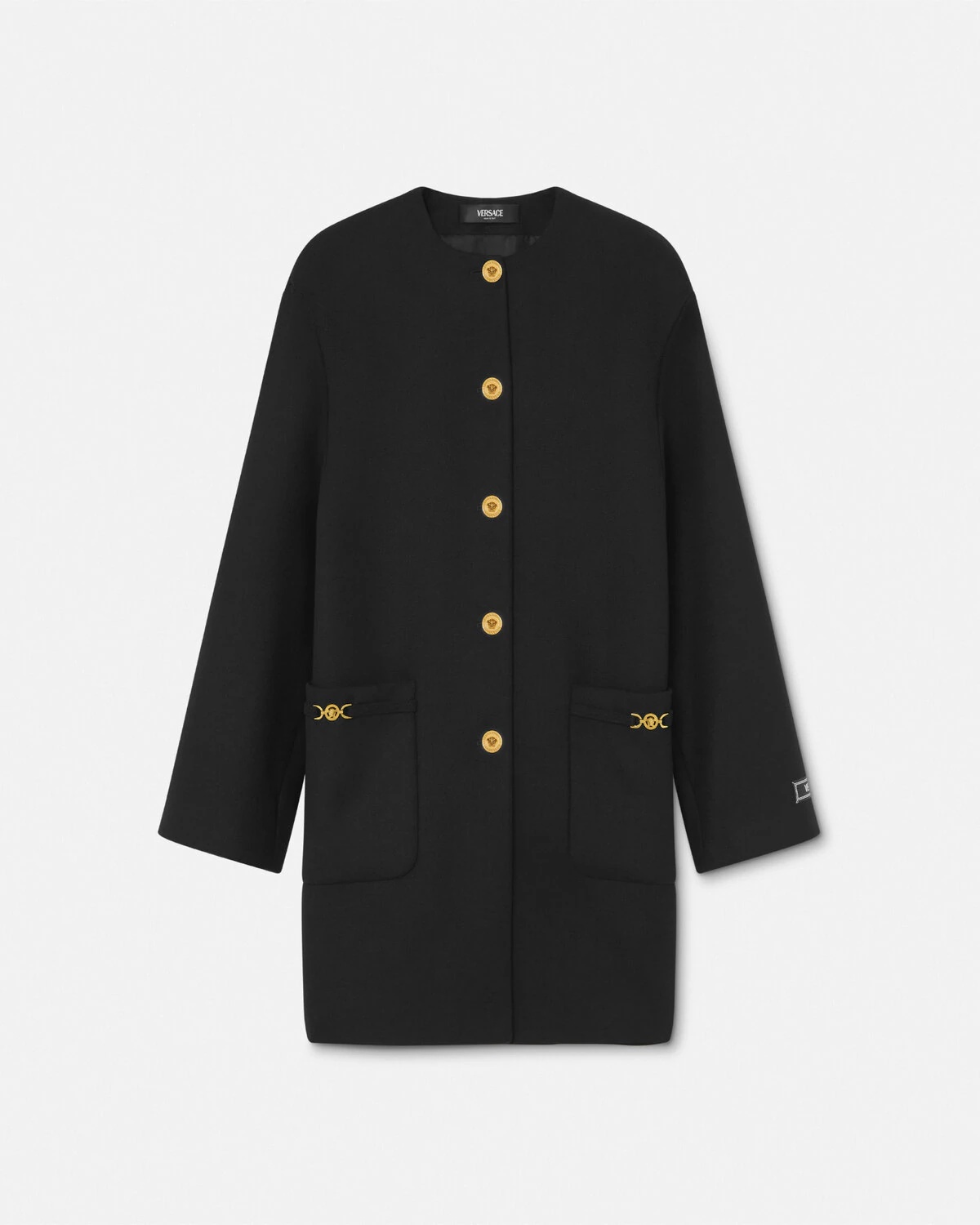 Collarless Felted-Wool Long Caban Coat - 1