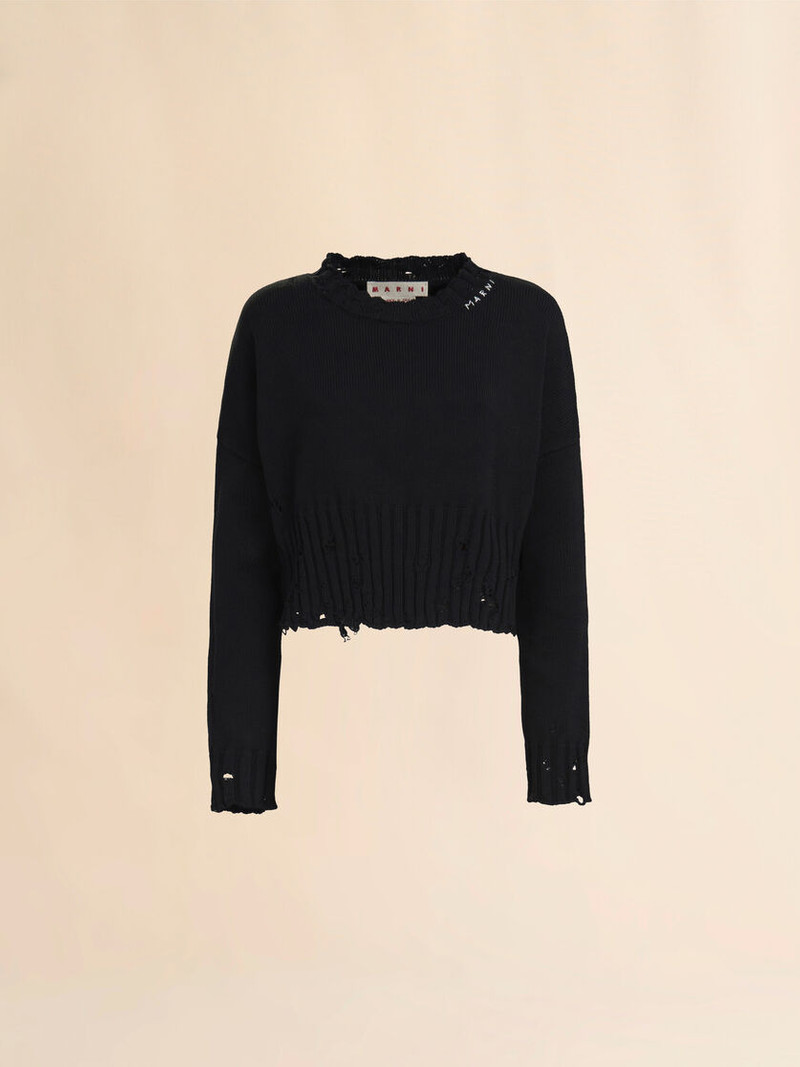 BLACK DISHEVELLED COTTON CROPPED JUMPER 1