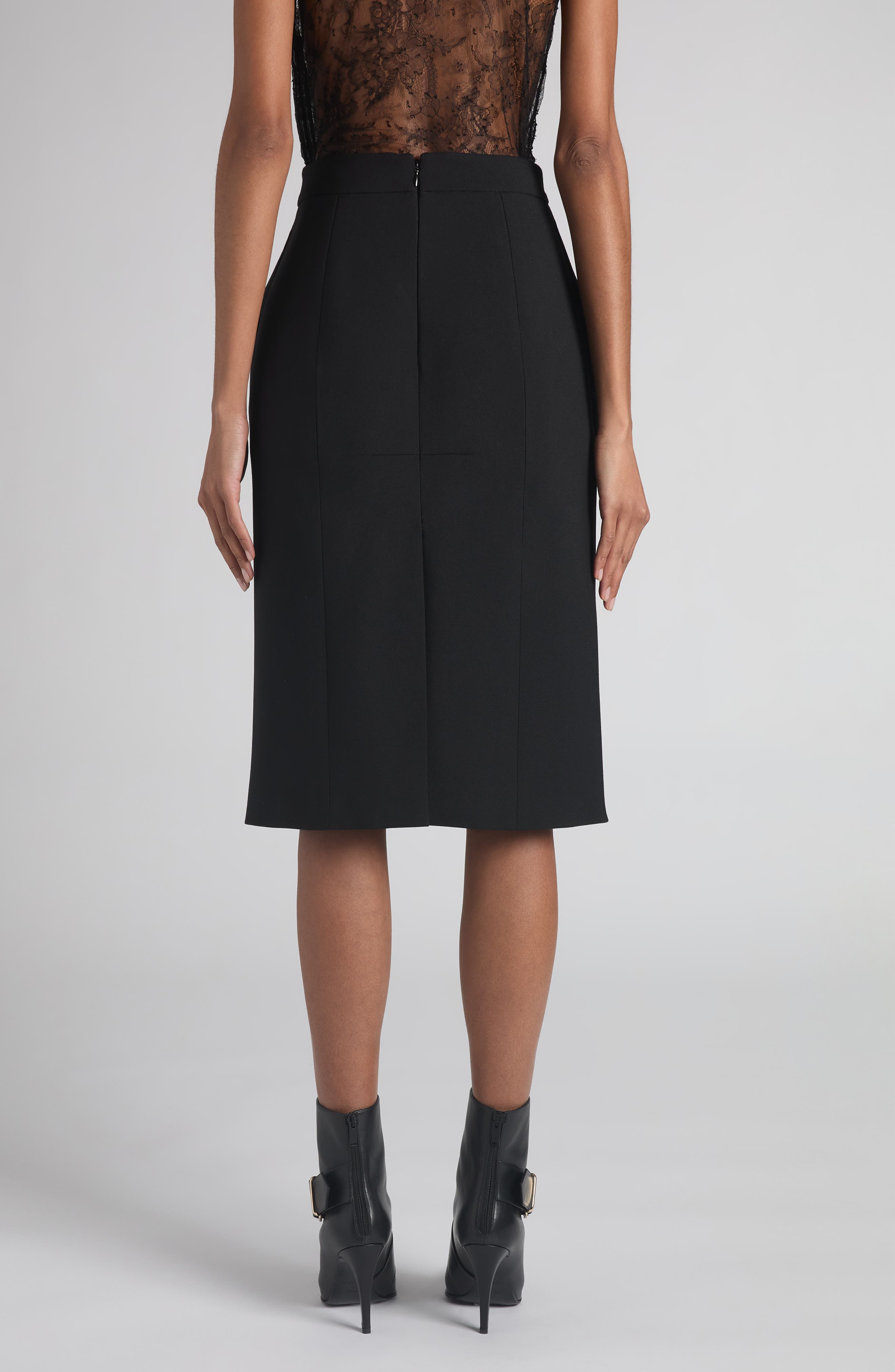 McQueen Dart Wool Stretch Gabardine Midi Skirt in Black at Nordstrom - 3
