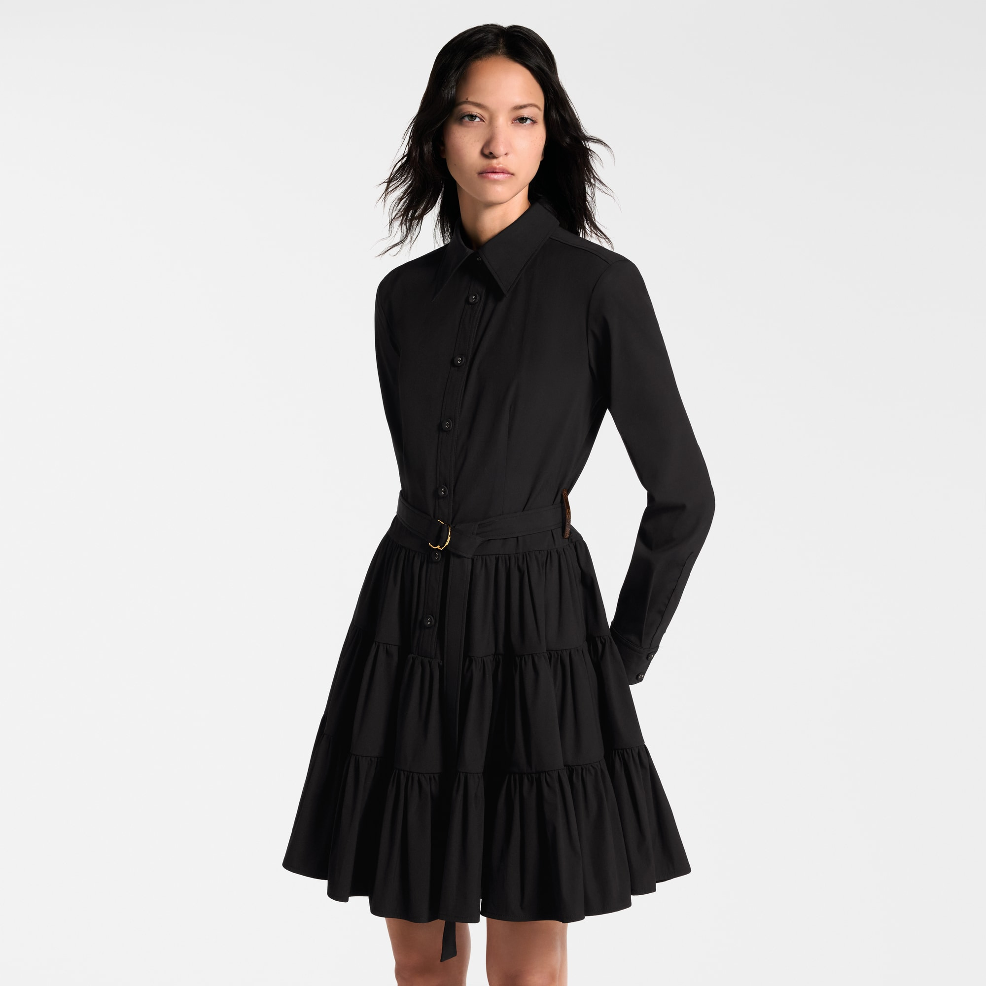 Belted Tiered Shirt Dress - 4