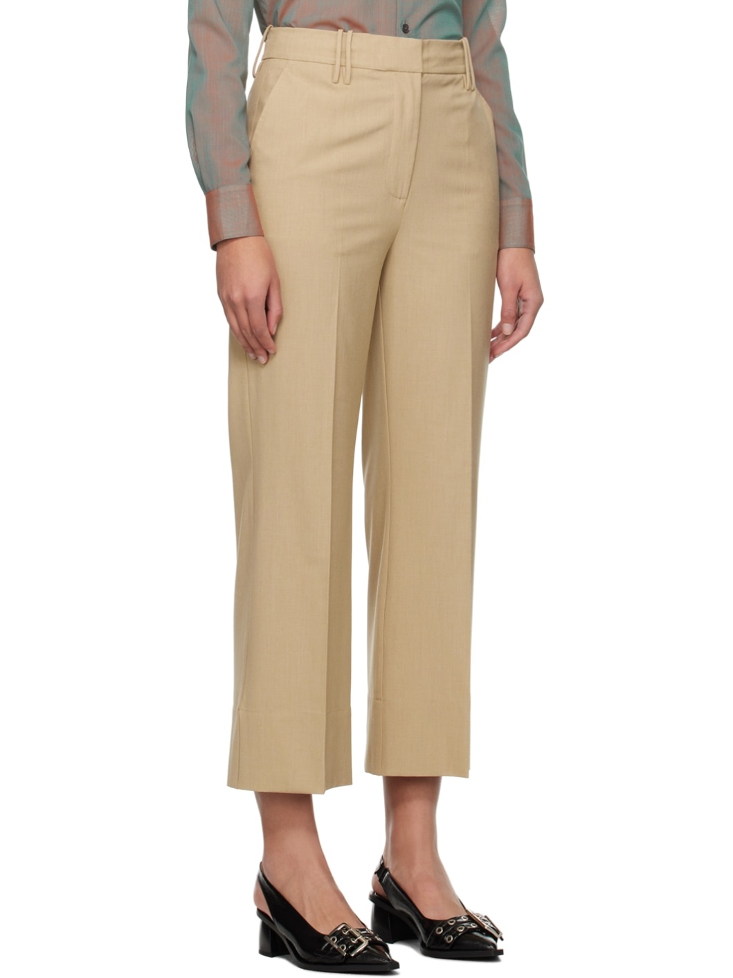 Beige Cropped Trousers - 2