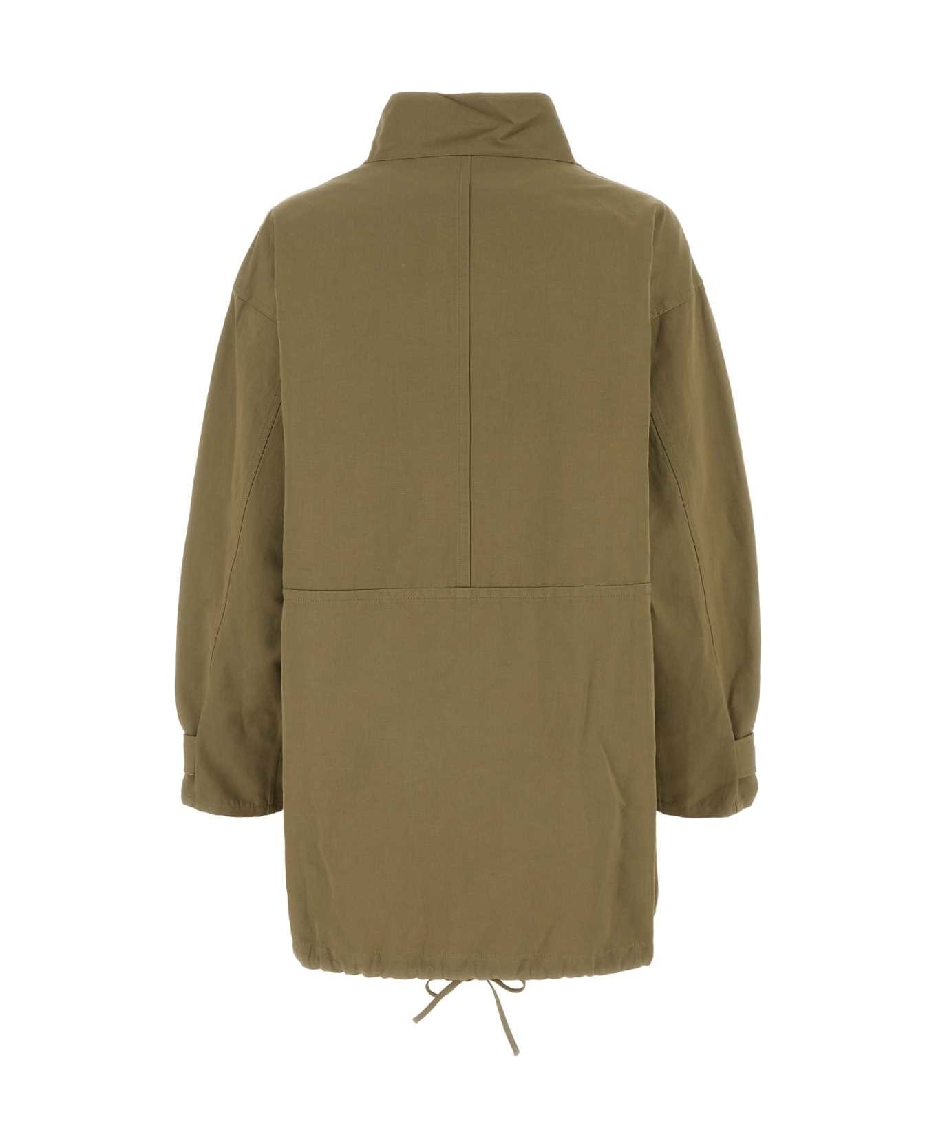 Army Green Cotton Blend Dress - 2