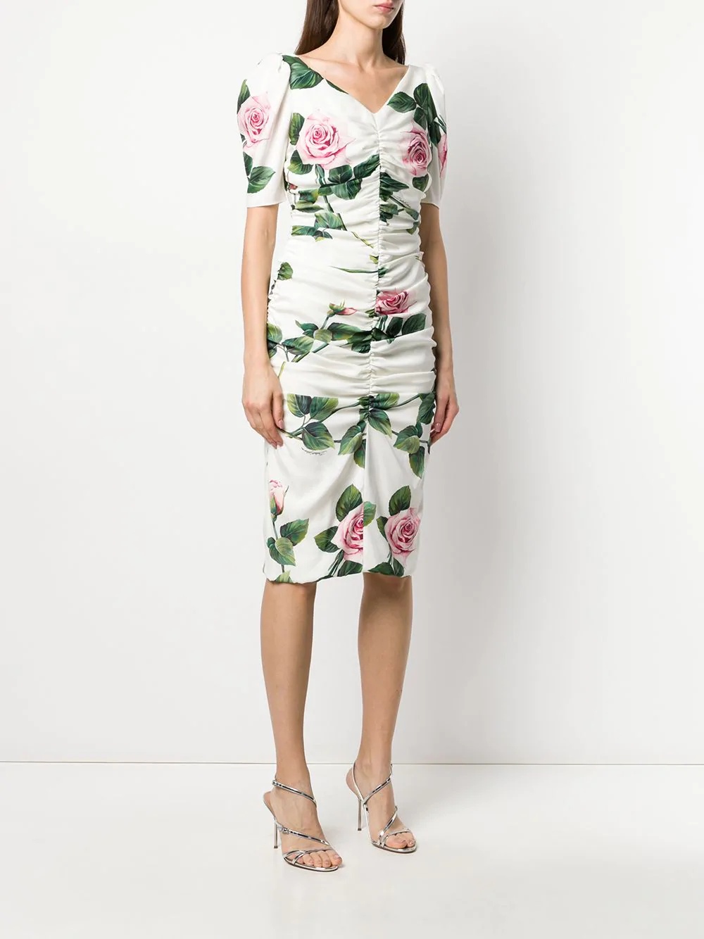 rose print ruched dress - 3