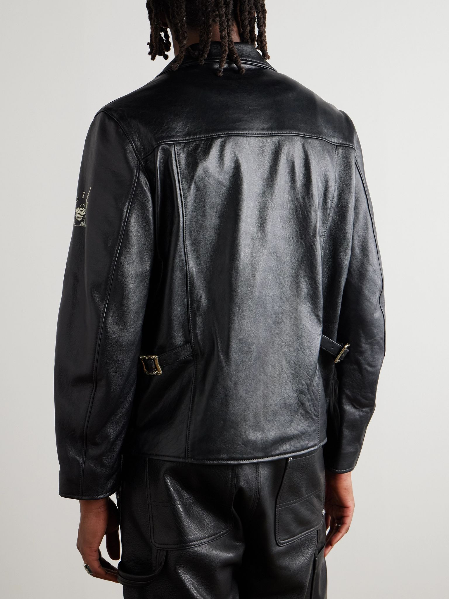 Sunday Drive Logo-Print Leather Blazer Black - 4