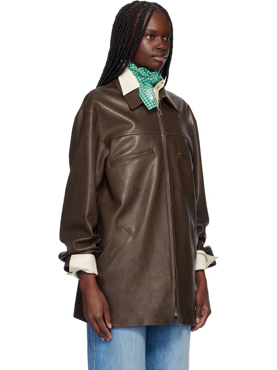 Brown Lamb Leather Long Zip Jacket - 2