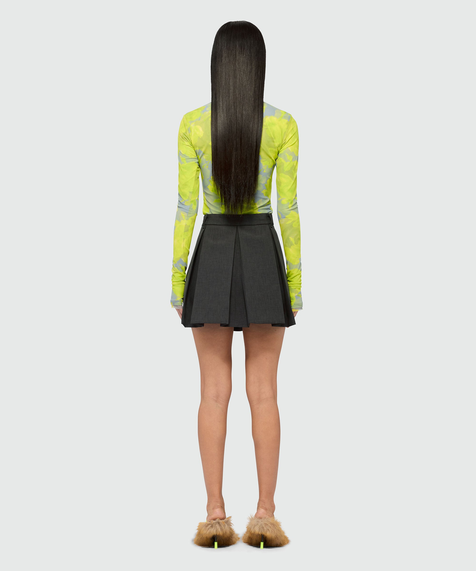 Charcoal pleated twill miniskirt - 3