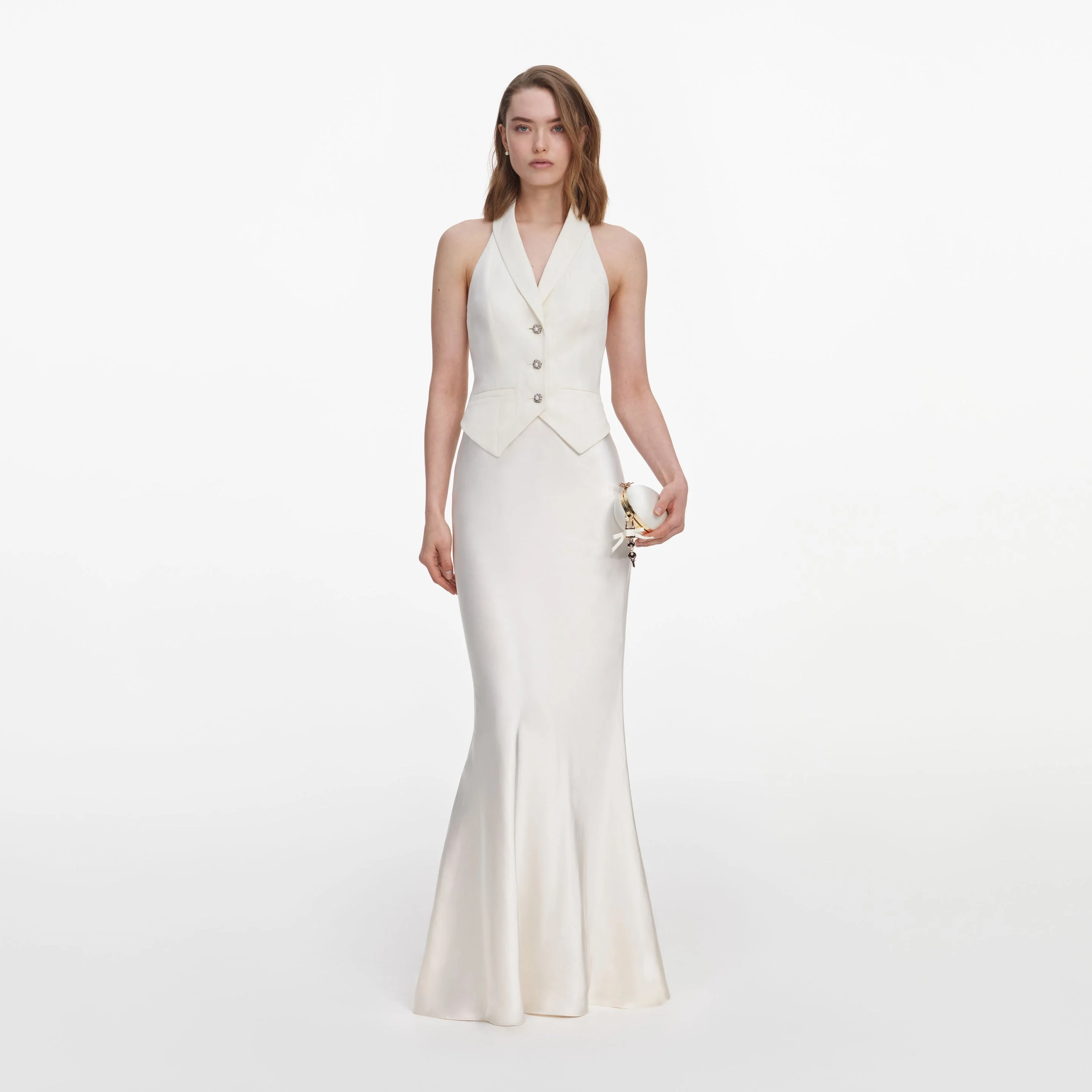 Cream Linen Blend Satin Maxi Dress - 1