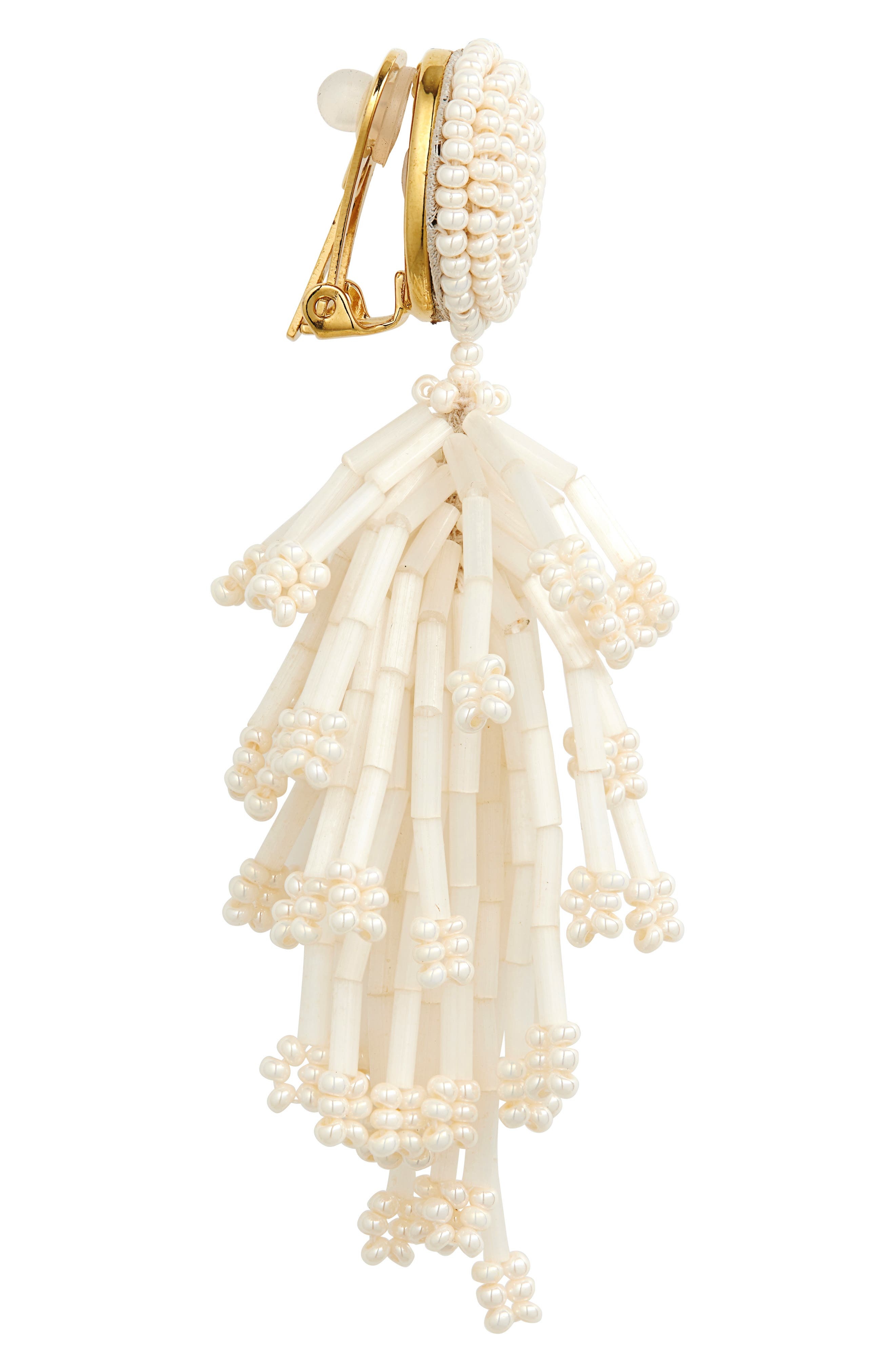 Oscar de la Renta Fringe Tassel Clip-On Drop Earrings in Ivory at Nordstrom - 4