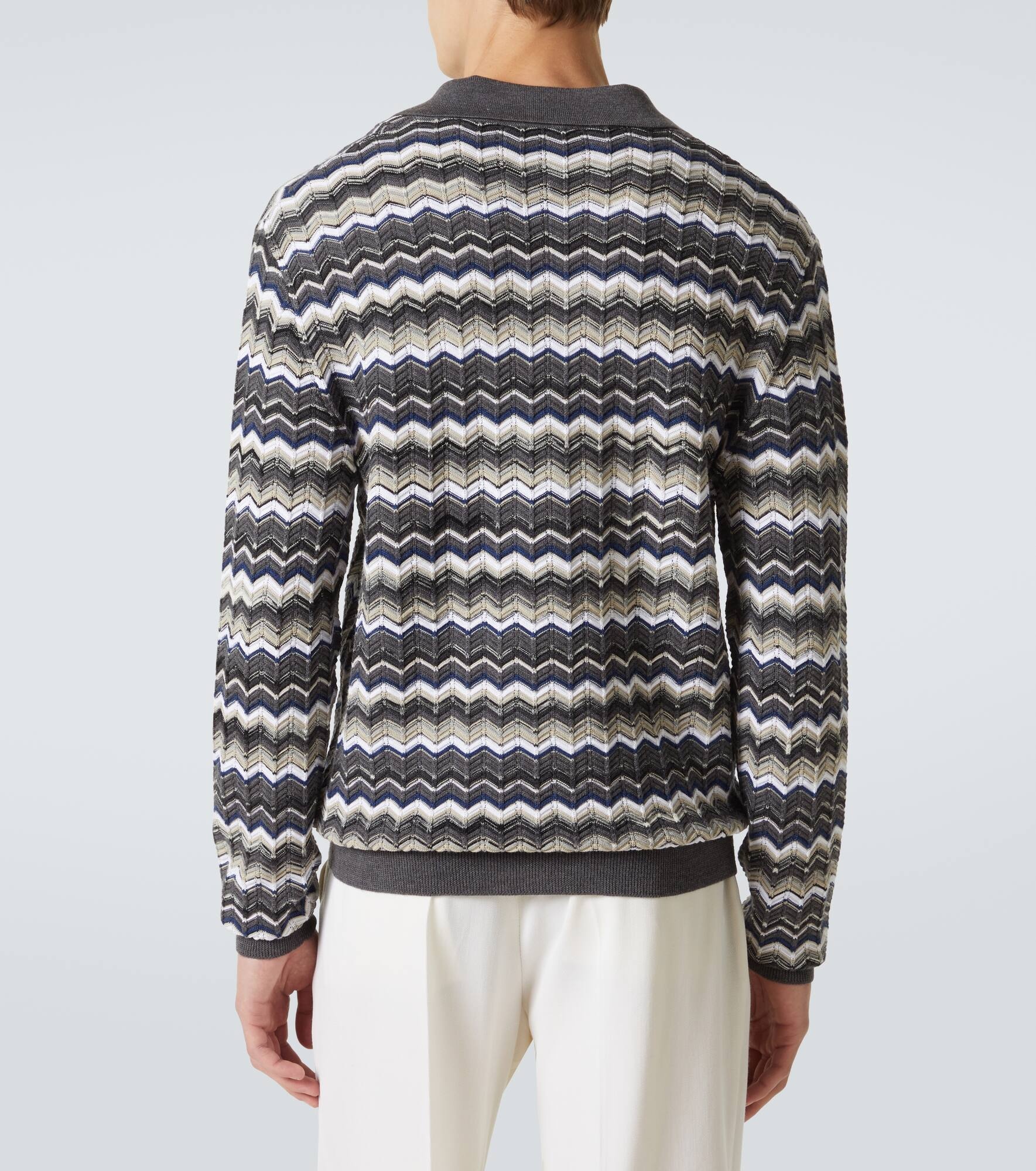 Zigzag wool and cotton polo sweater - 4