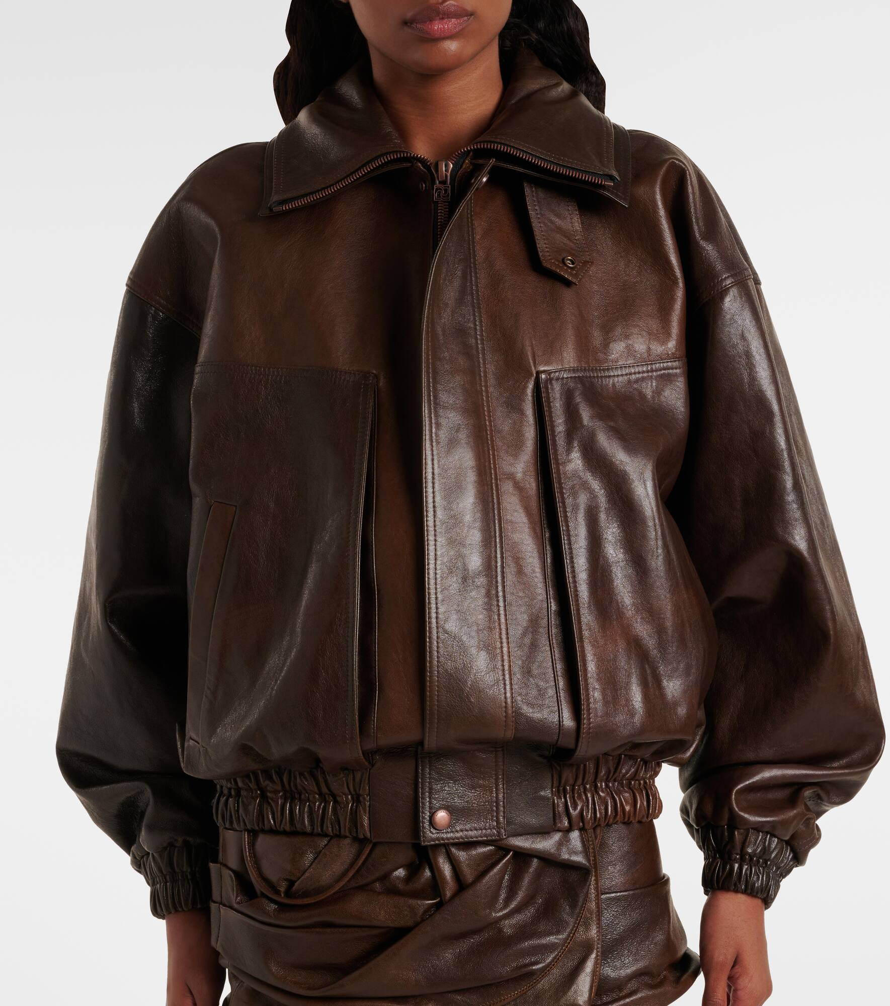 Oversized leather bomber jacket - 7