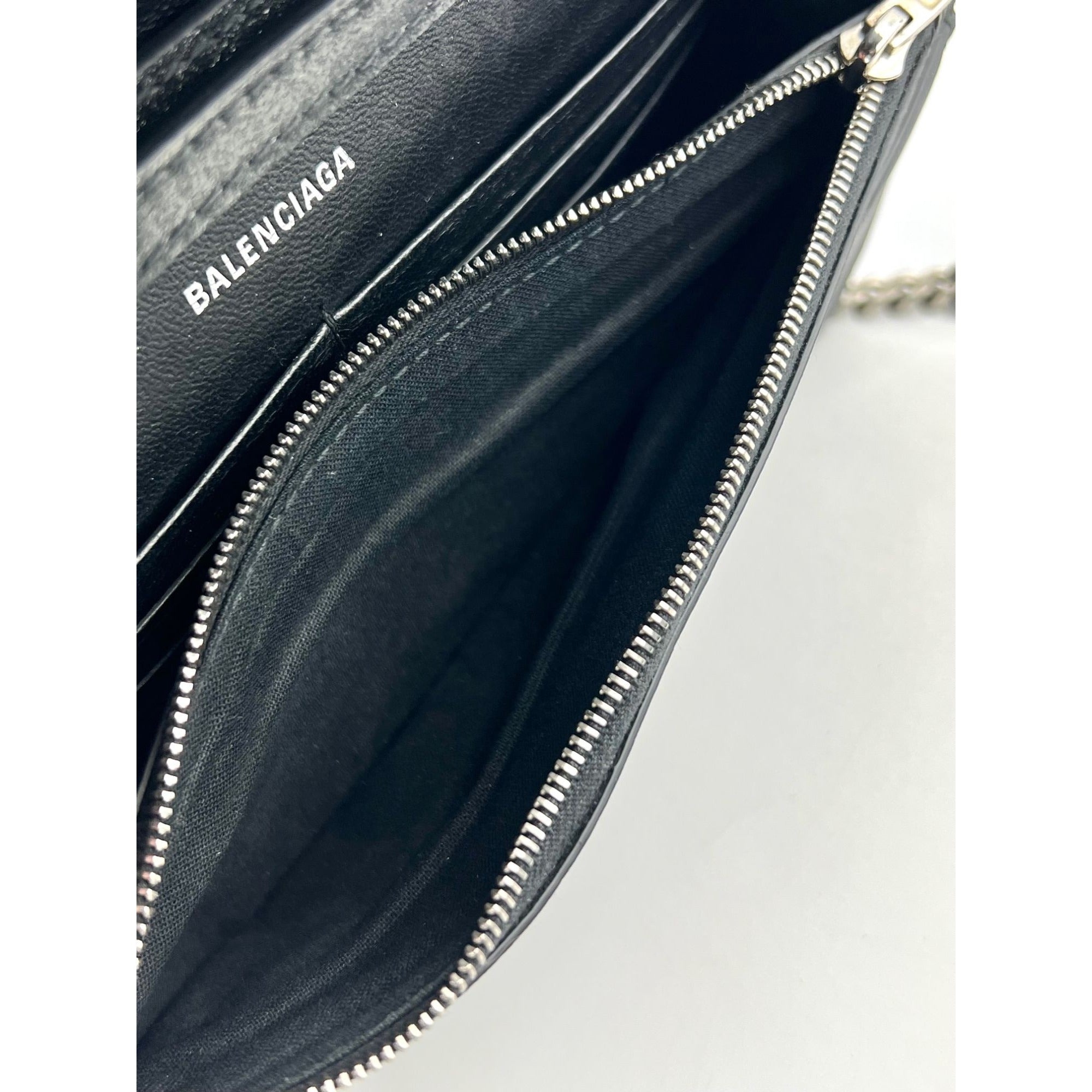 BALENCIAGA Hourglass Wallet On Chain Black Glitter Clutch Shoulder Bag - 4
