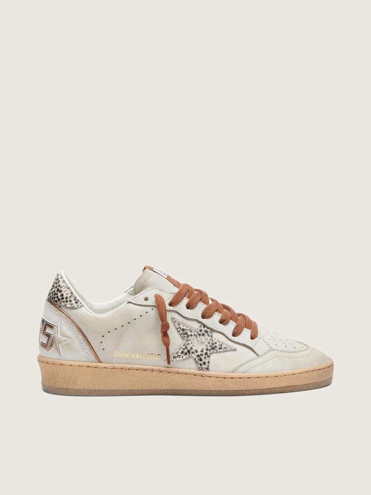 Women’s Ball Star LTD in white leather with animal-print pony skin star - 1
