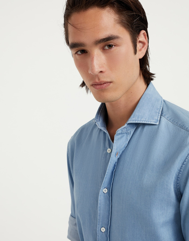 Lightweight denim slim fit shirt with spread collar 3