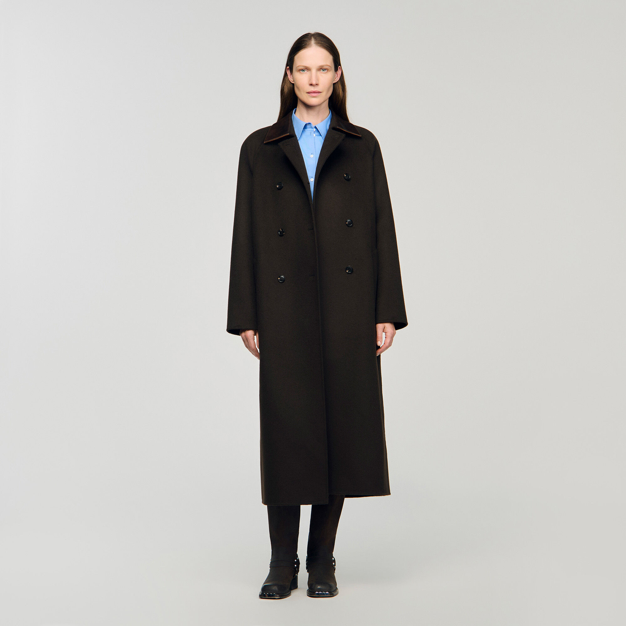 LONG WOOL AND LEATHER COAT - 2