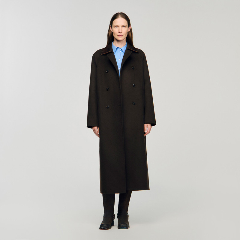 Sandro LONG WOOL AND LEATHER COAT outlook