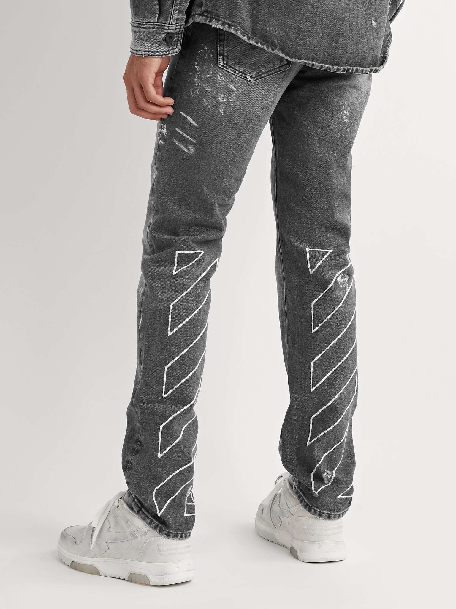 Slim-Fit Paint-Splattered Embroidered Jeans - 4
