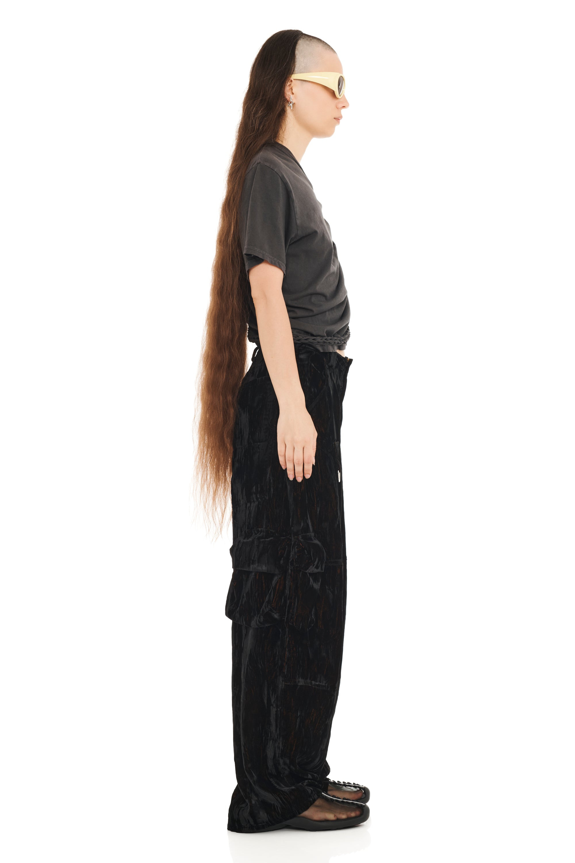 BLACK VELVET LAWN CARGO PANT - 4