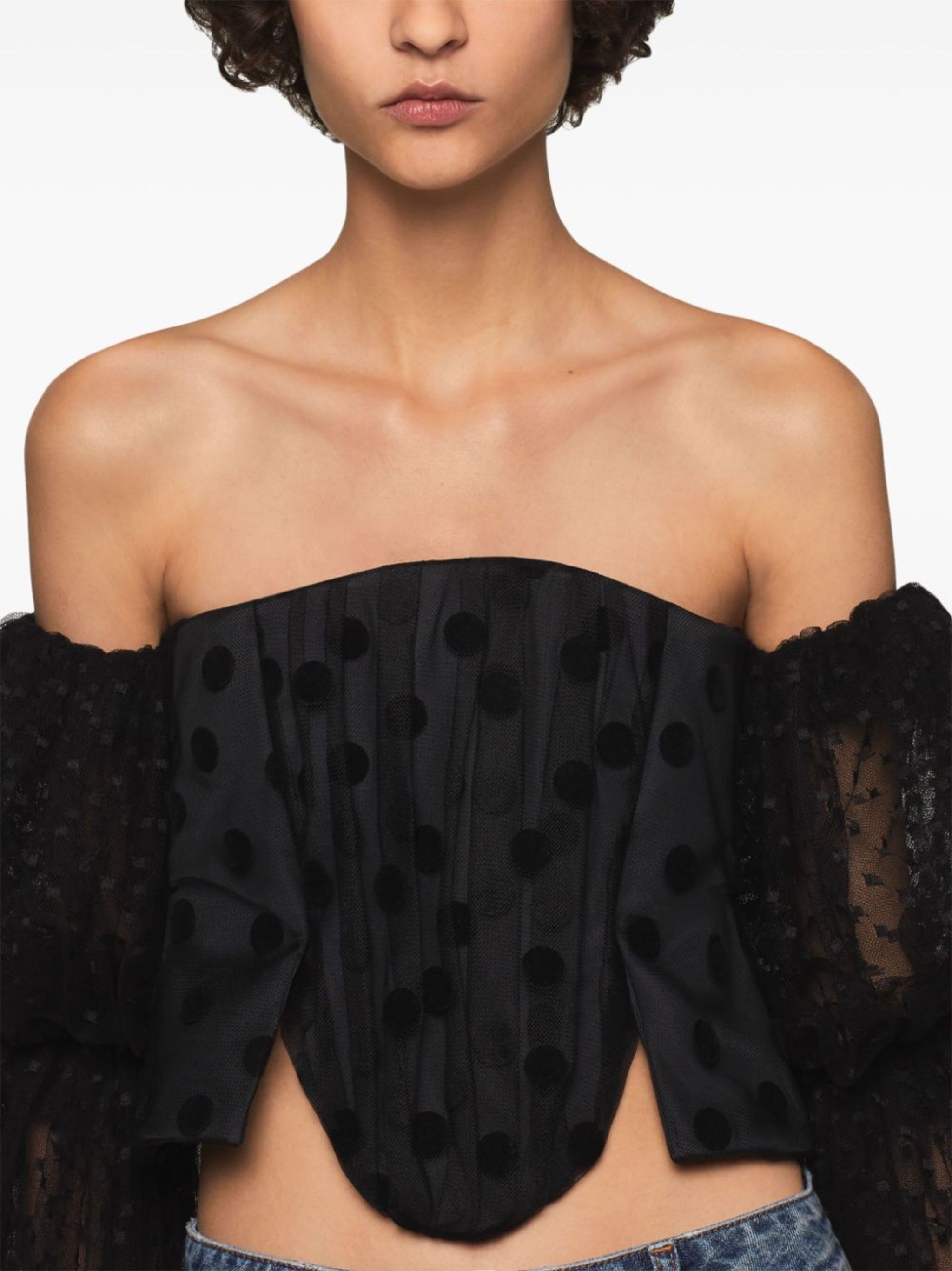 polka-dot off-shoulder bustier top - 6