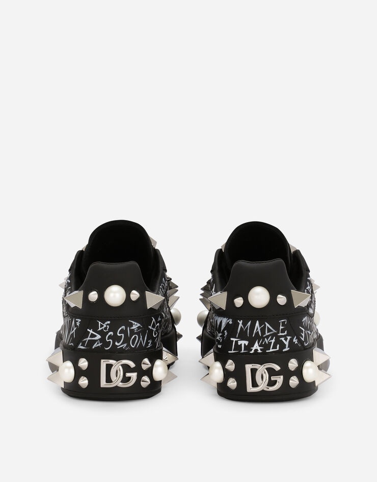 Printed calfskin Portofino sneakers with studs - 3