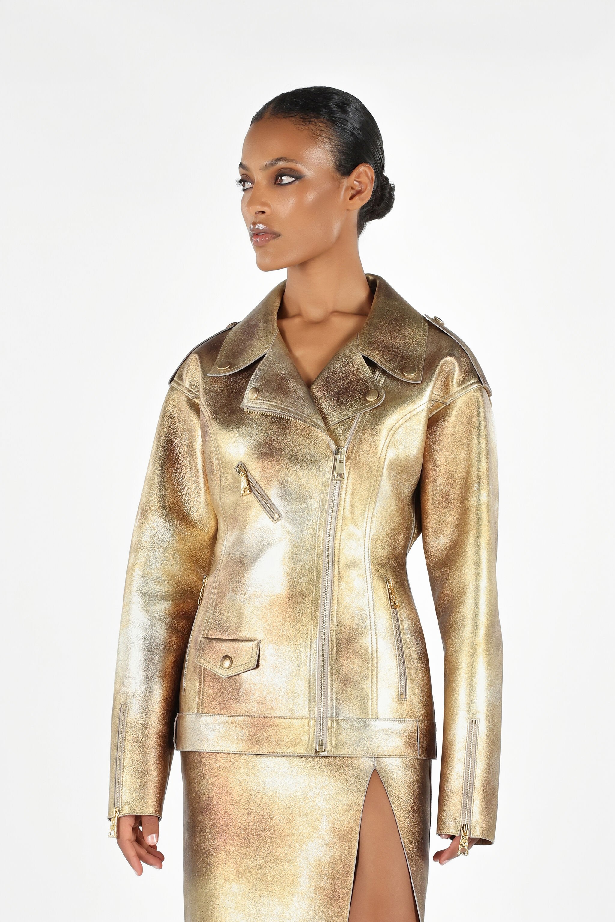 Metallic Effect Biker Jacket - 3