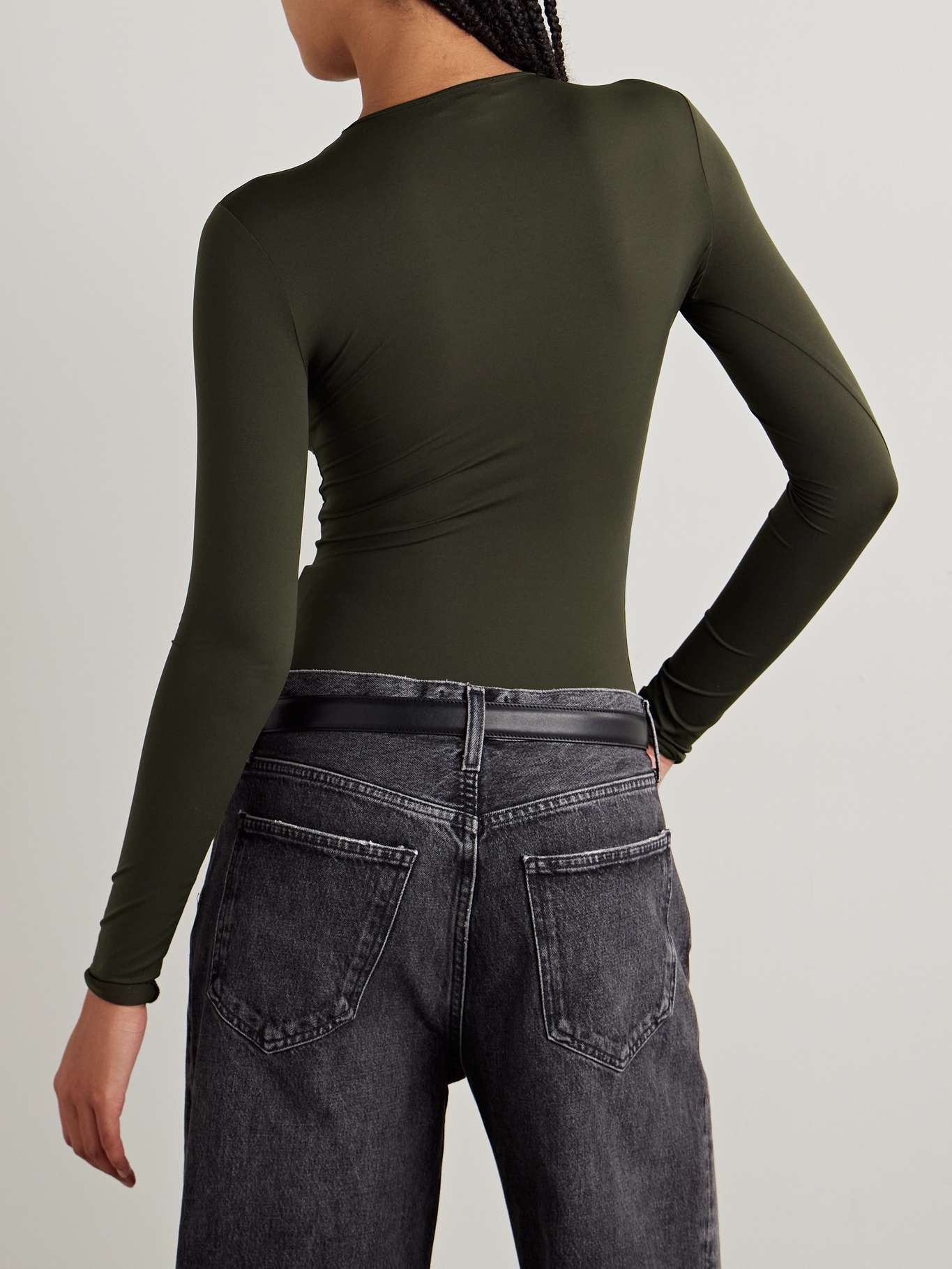 Aura stretch-jersey thong bodysuit Army green - 3
