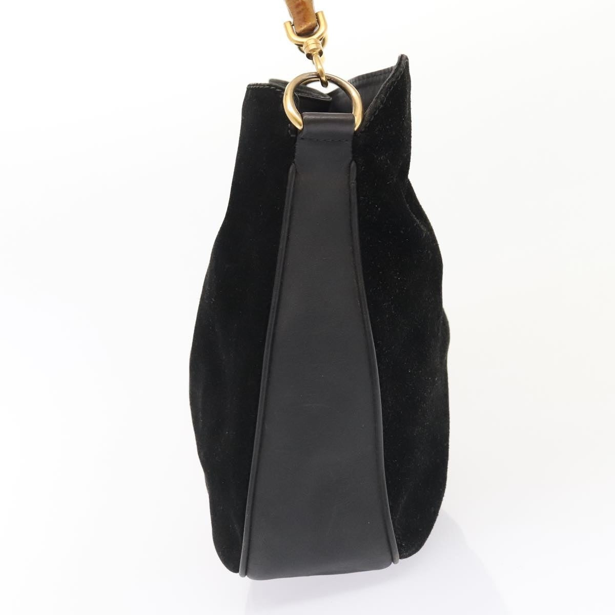 GUCCI Bamboo Hand Bag Suede Leather Black Gold 001 1638 001 1638 - 5