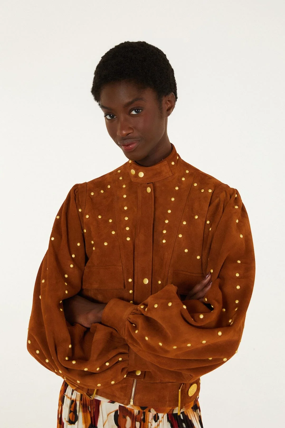 Riveted Buttoned Leather Jacket - 1