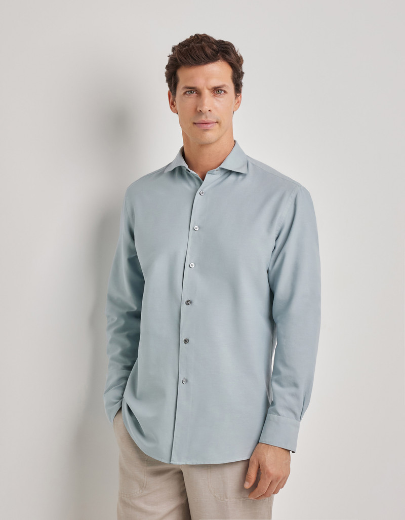 Canali GREEN REGULAR FIT SILK COTTON GARMENT DYED SHIRT outlook