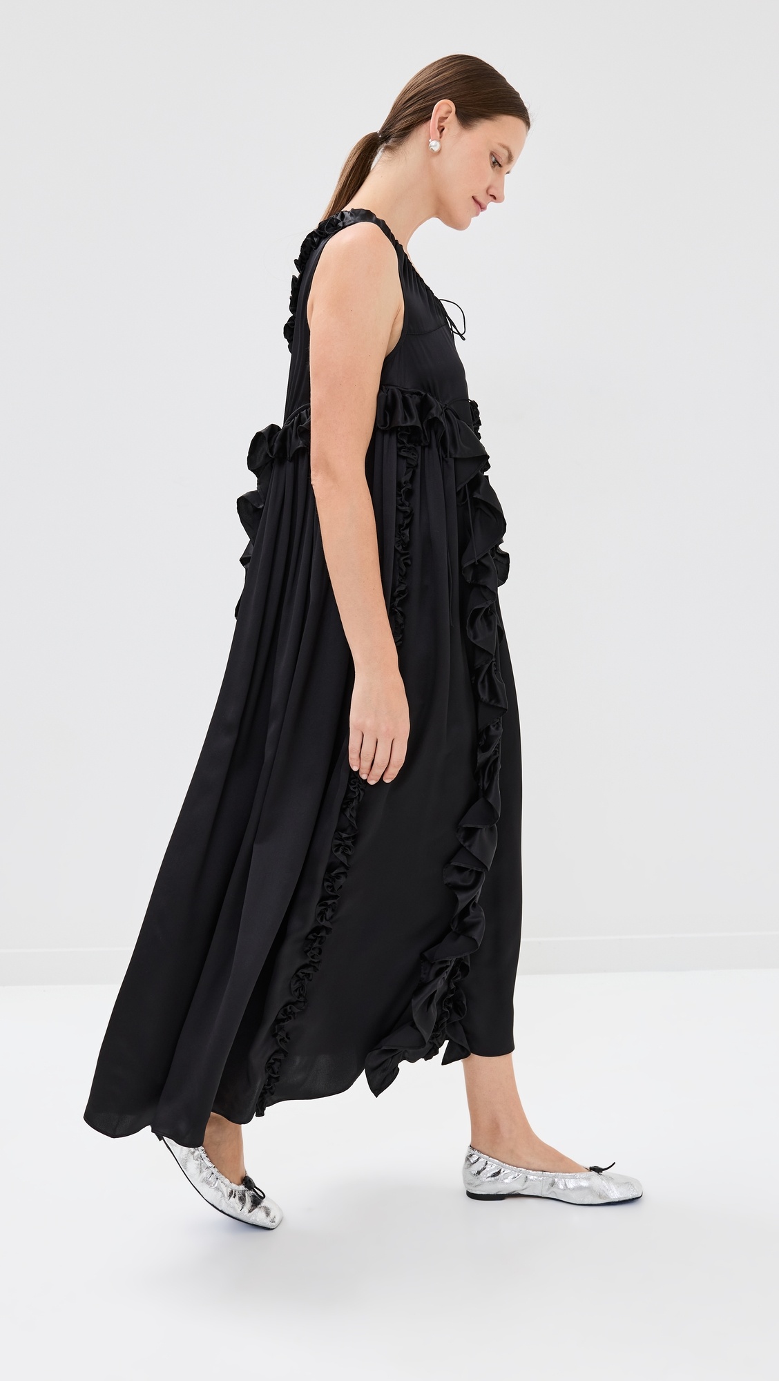 ワンピース [Cecilie Bahnsen]Opal Dress Satin Organza Black OPAL | DRESS SILK SATIN BLACK