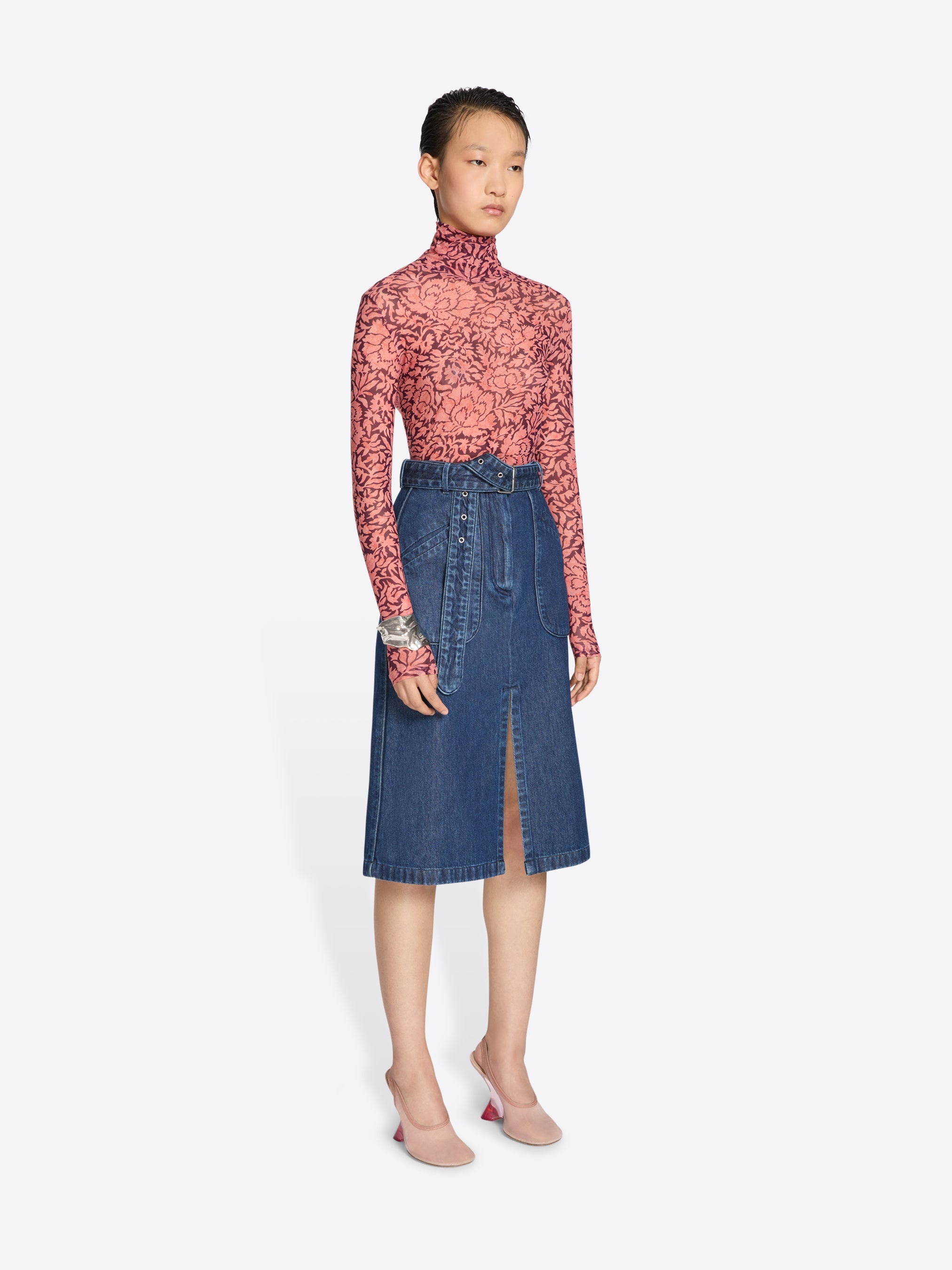BELTED DENIM SKIRT - 3