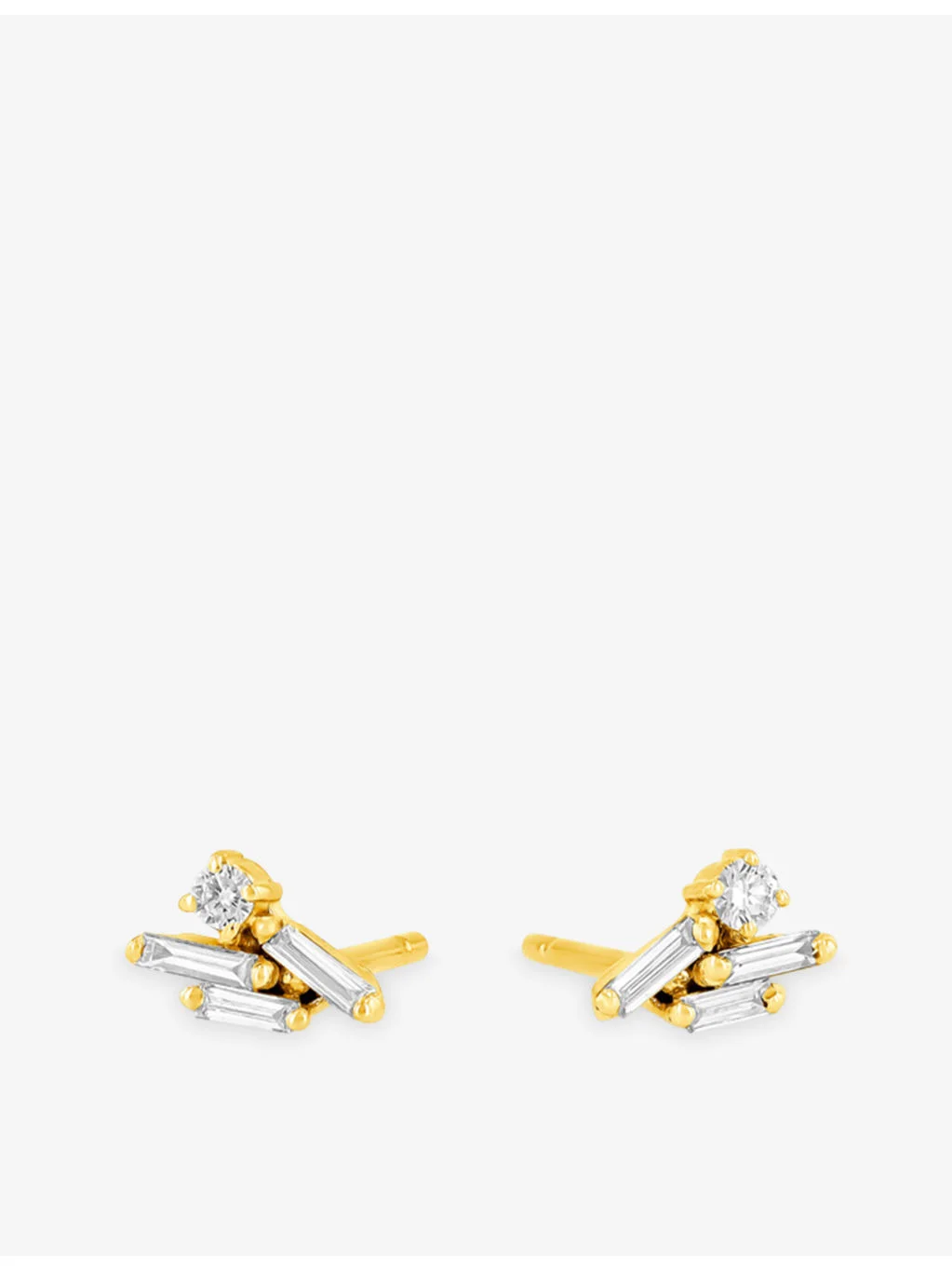 Eva 18ct yellow-gold, 0.08ct baguette diamond and 0.05ct round diamond stud earrings - 1