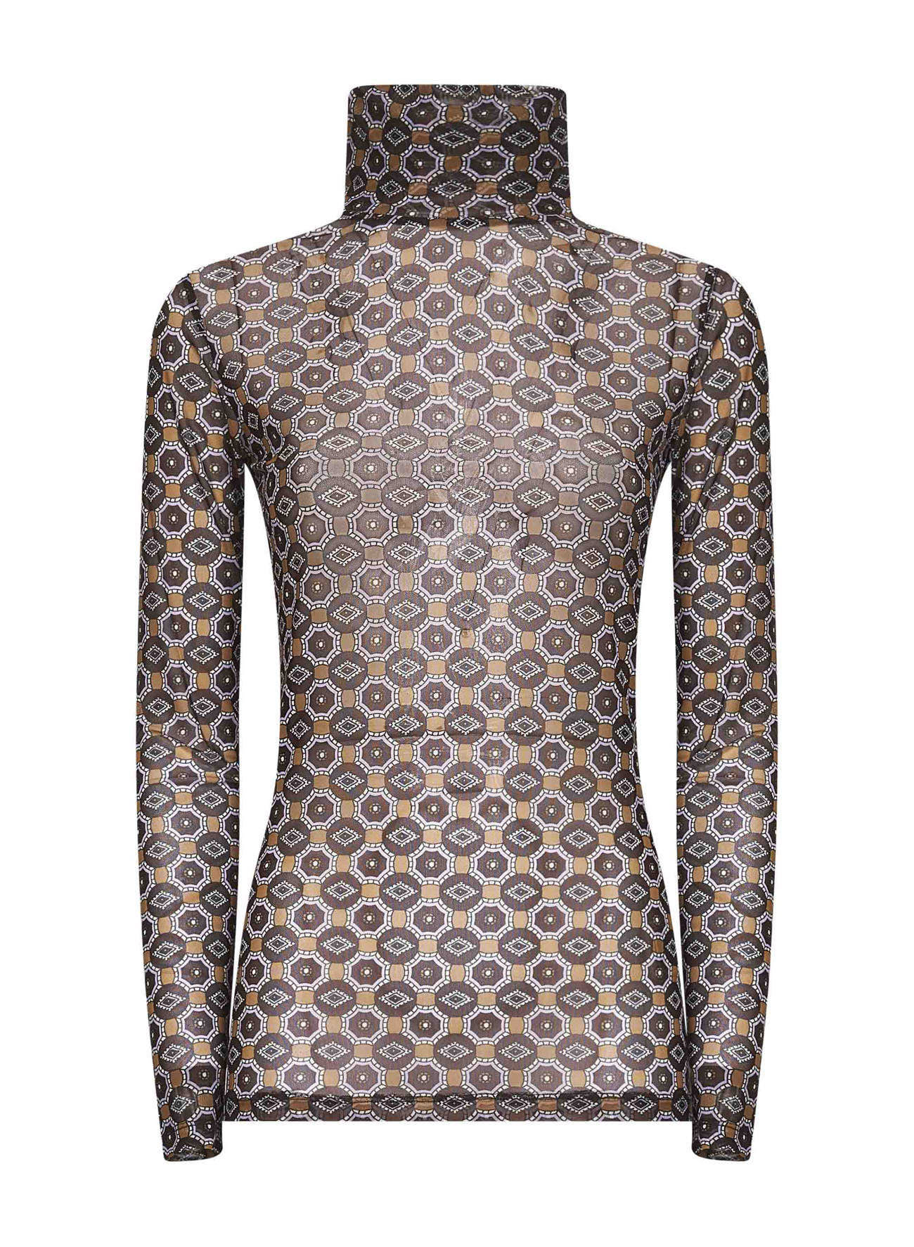 Dries Van Noten Women Brown Mini Tie Print Mesh Top<Br/> - 2