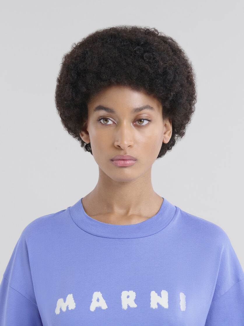 LIGHT BLUE JERSEY COTTON T-SHIRT WITH MARNI SCRIBBLED LOGO - 4