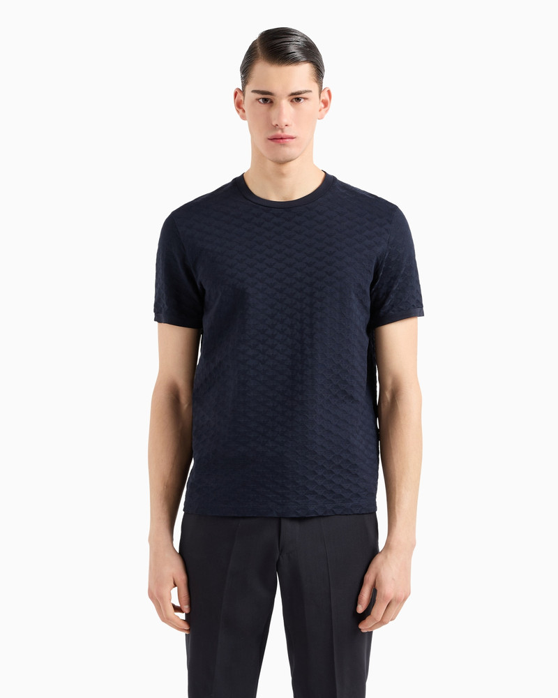EMPORIO ARMANI Mercerised-jersey T-shirt with all-over jacquard eagle outlook