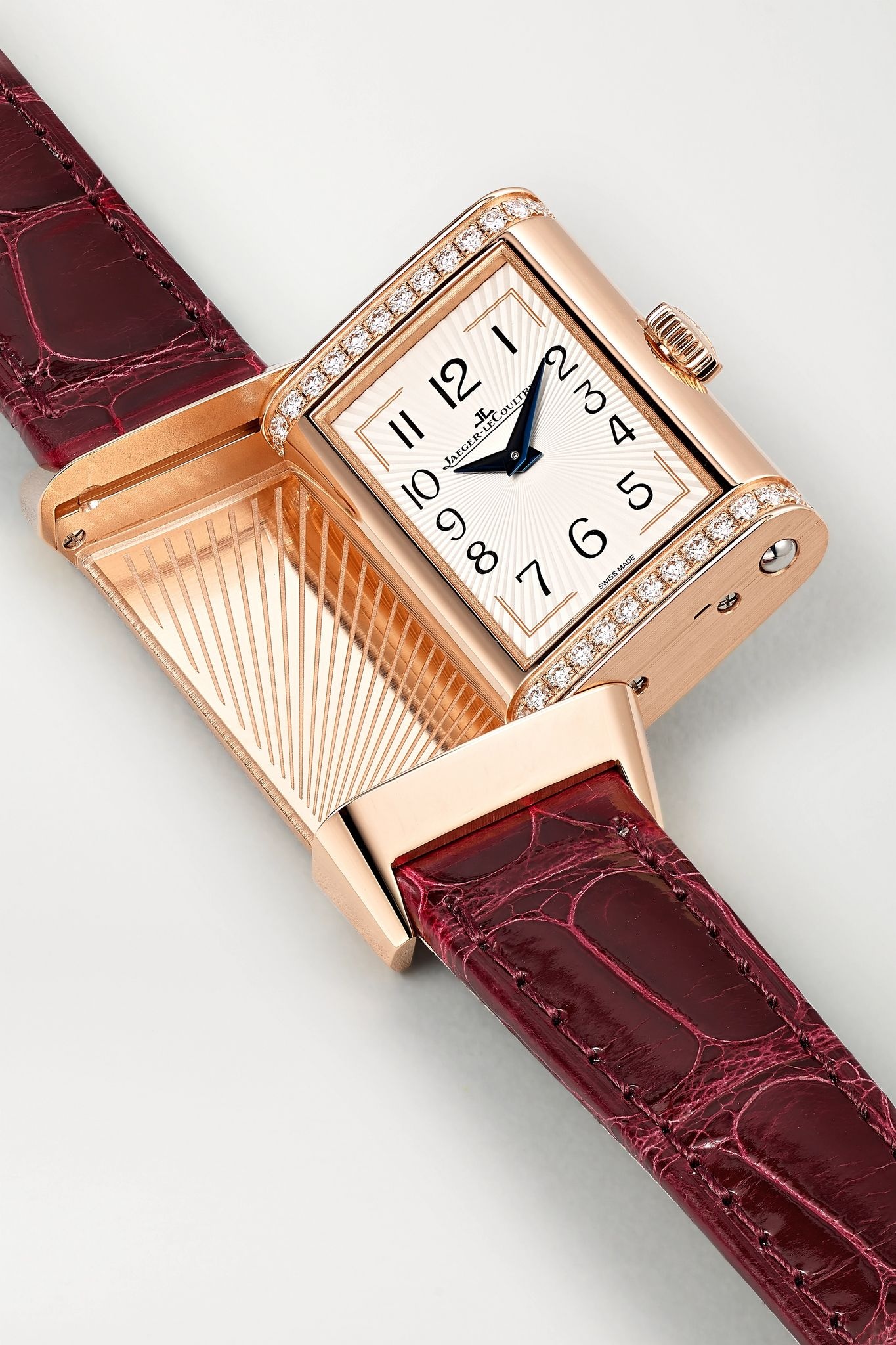 Reverso One Duetto 20mm rose gold, diamond and alligator watch - 6