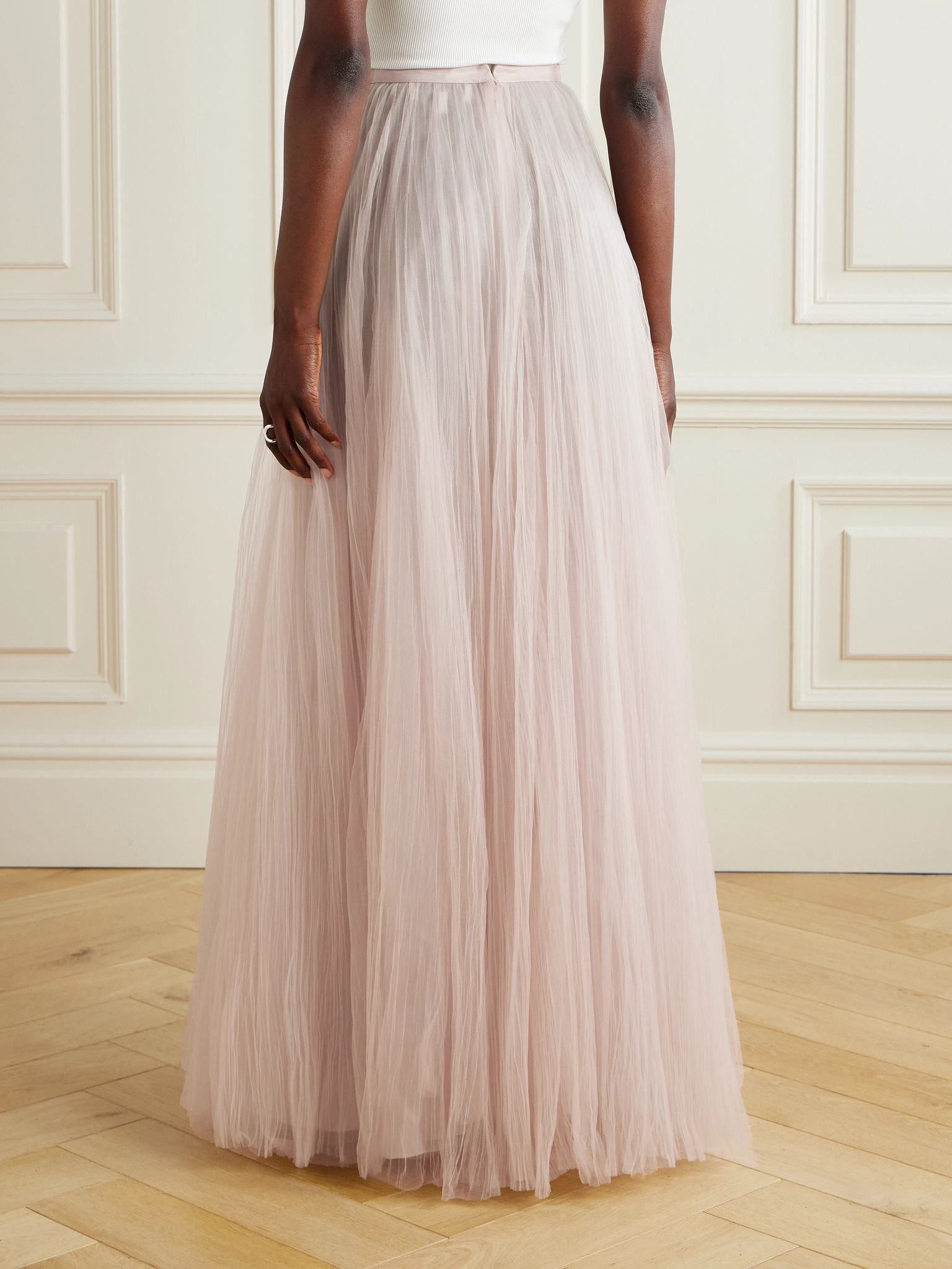 Plissé-tulle maxi skirt Beige - 4