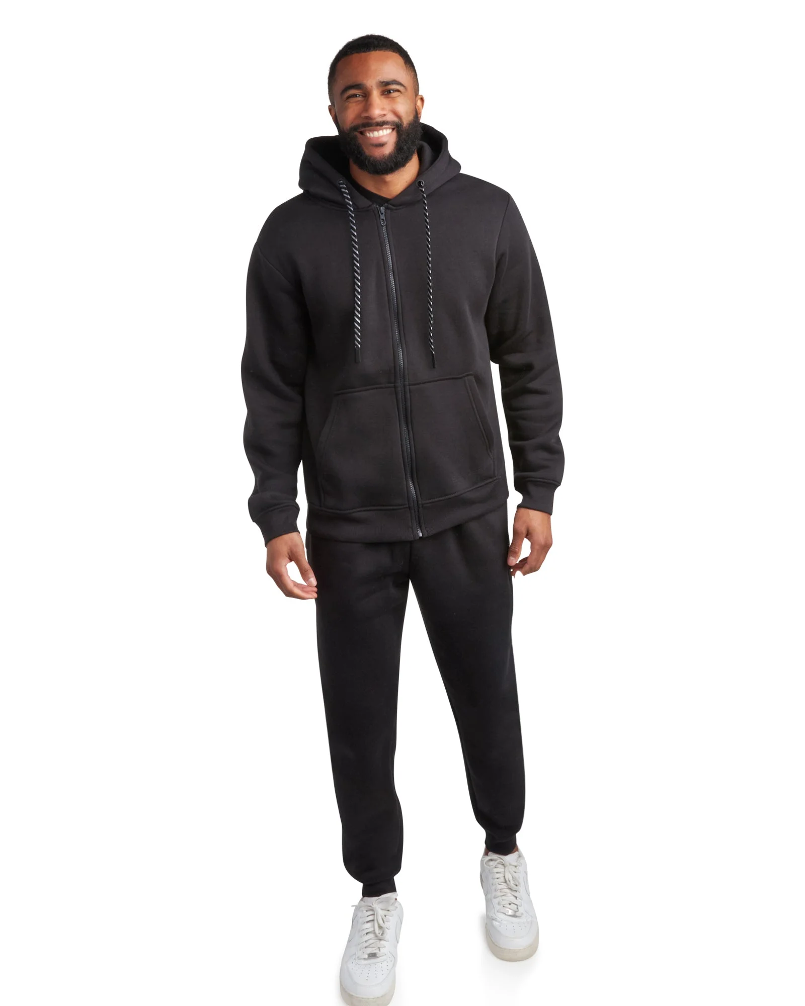 Men's Fleece Full Zip Jogger Set - Black - 1