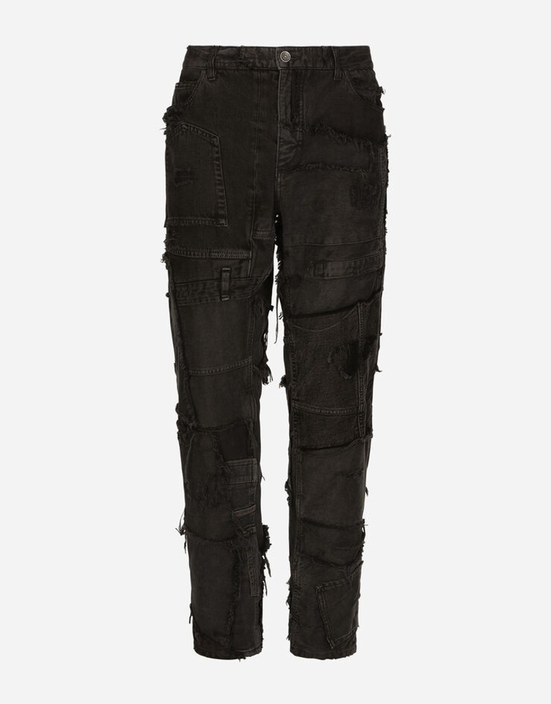 Loose overdyed patchwork denim jeans 1