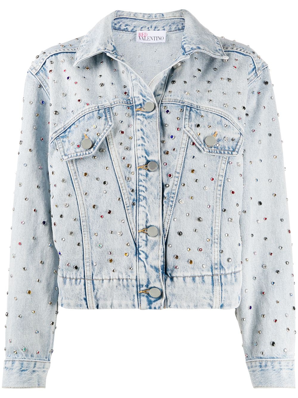 stud embellished cropped denim jacket - 1