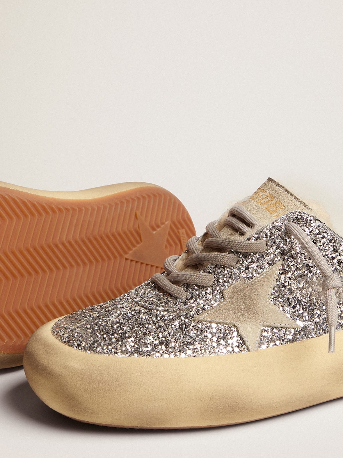 Space-Star Sabot shoes in silver glitter with shearling lining - 4