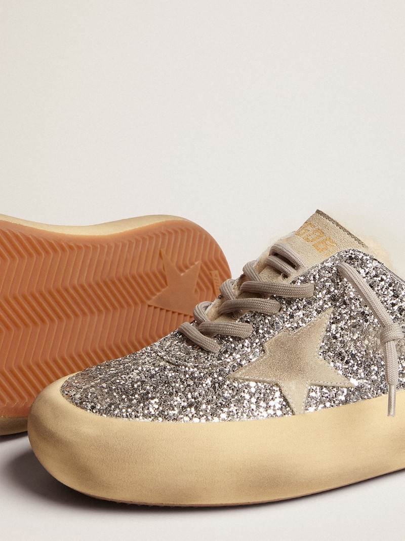 Space-Star Sabot shoes in silver glitter with shearling lining 4