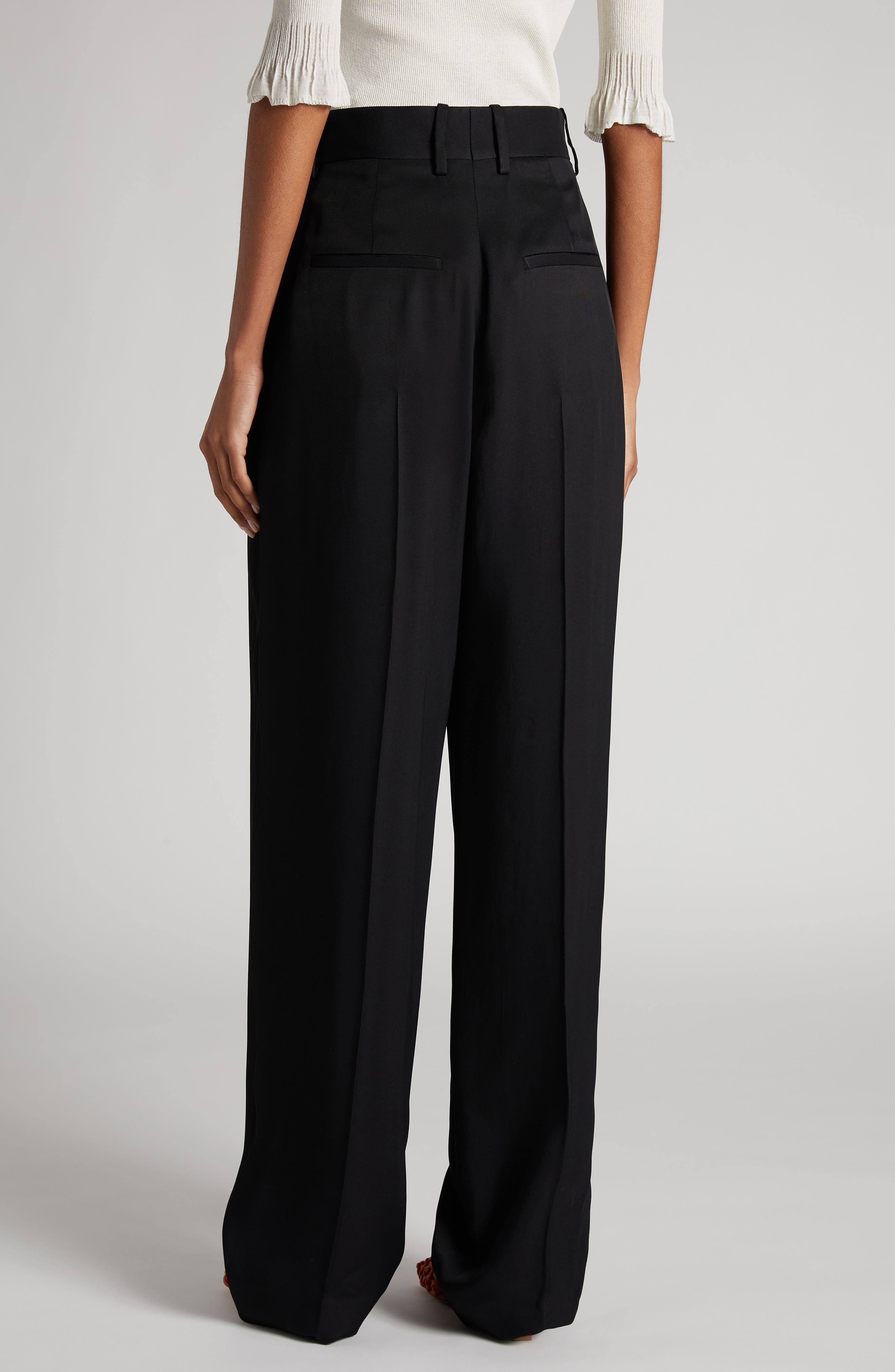 Bottega Veneta Pleated Viscose & Mulberry Silk Twill Straight Leg Trousers in 1000 Black at Nordstro - 3