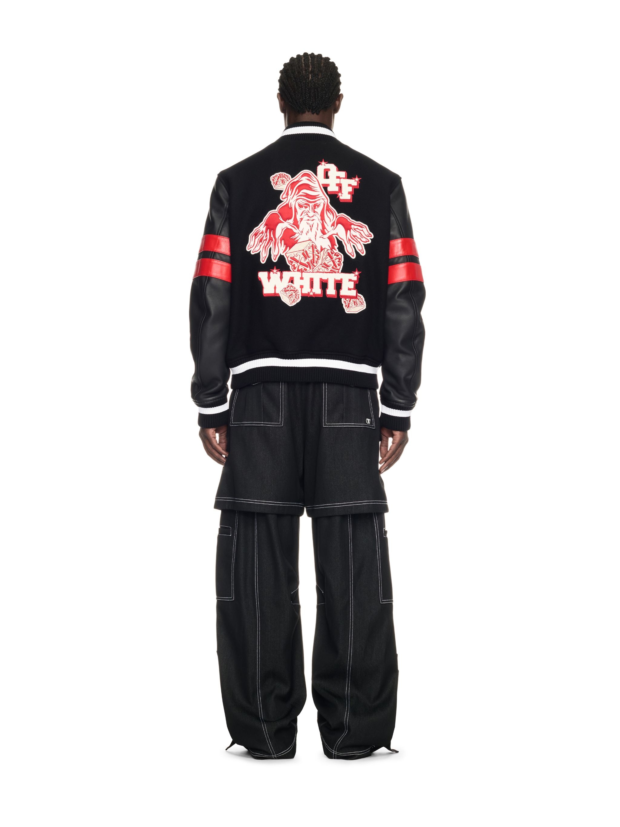 Black Dices Leather Wool Varsity Jacket - 4
