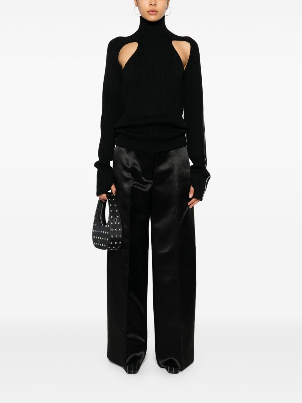 satin raised-seam straight trousers - 2