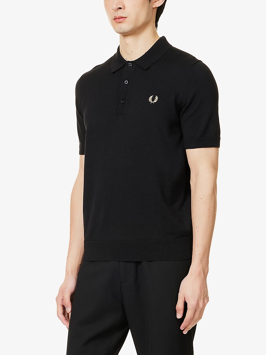 Logo-embroidered striped-trim wool and cotton-blend knitted polo shirt - 3