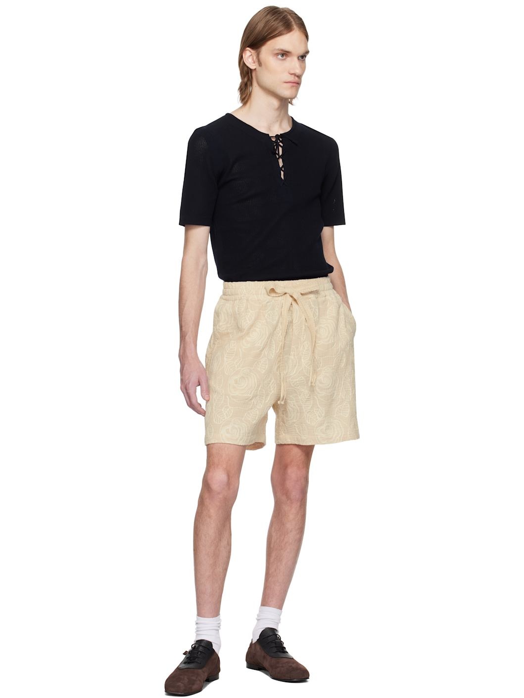 Beige Enzo Embroidered Shorts - 4