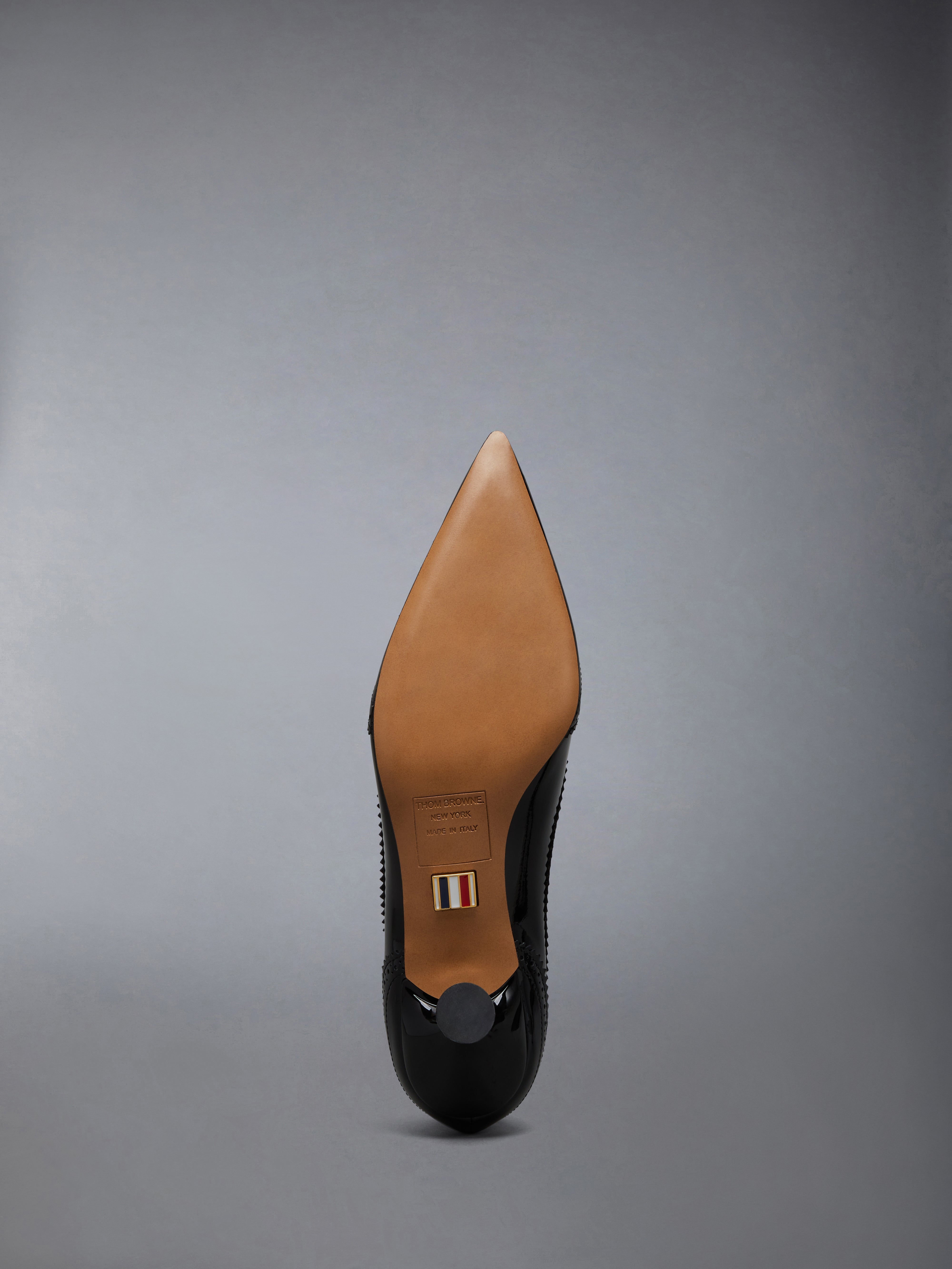 SOFT PATENT LEATHER WINGTIP 50MM CURVED HEEL PUMP - 6